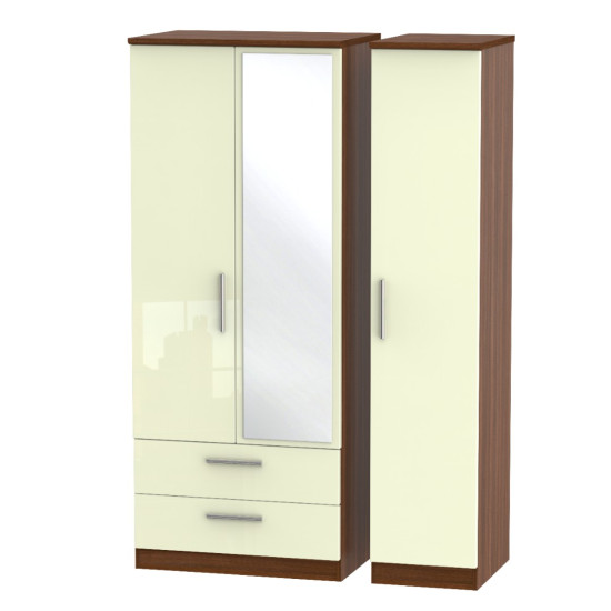 Michigan 3 Door 2 Drawer Mirror Wardrobe