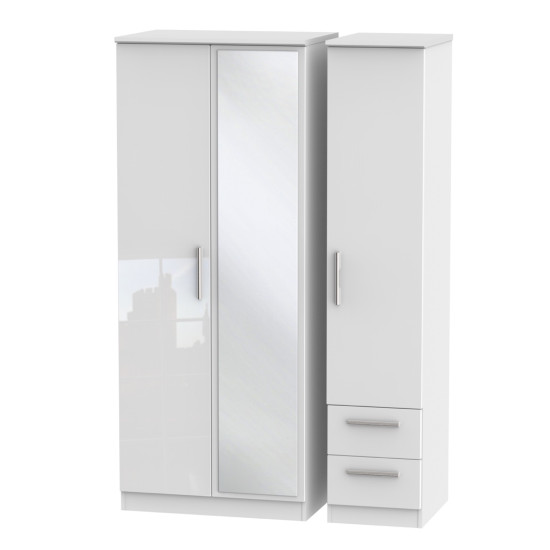 Michigan 3 Door 2 Small Drawer Mirror Wardrobe
