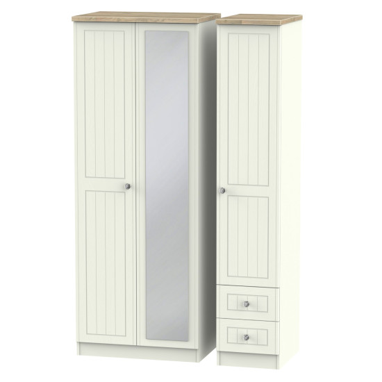 Palermo Tall 3 Door 2 Small Drawers Mirrored Wardrobe 
