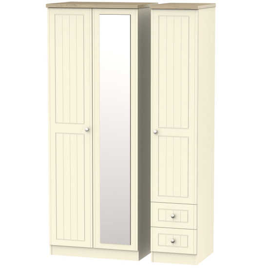 Venice Tall Triple Mirrored 2 Small Drawer Wardrobe